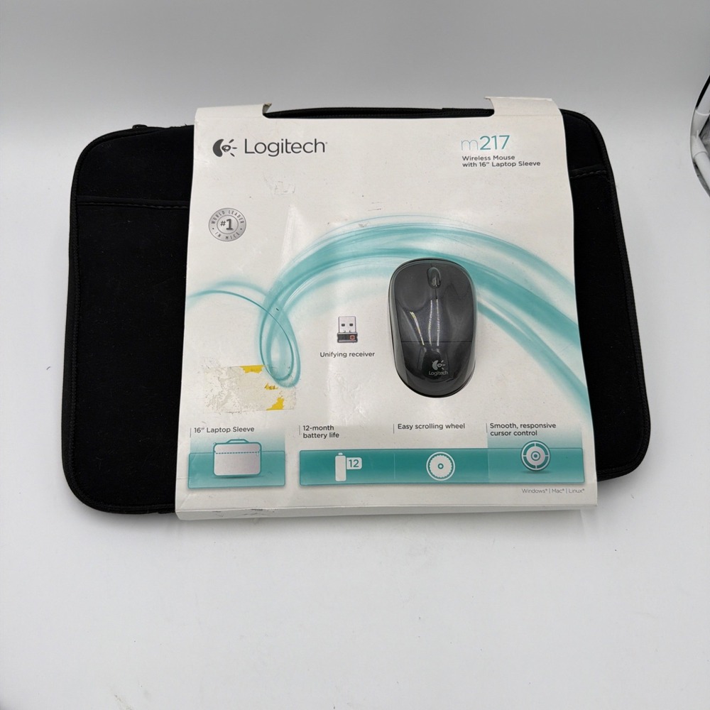 Logitech Wireless Mouse M217 Black 16" Laptop Sleeve Bundle 910-002138